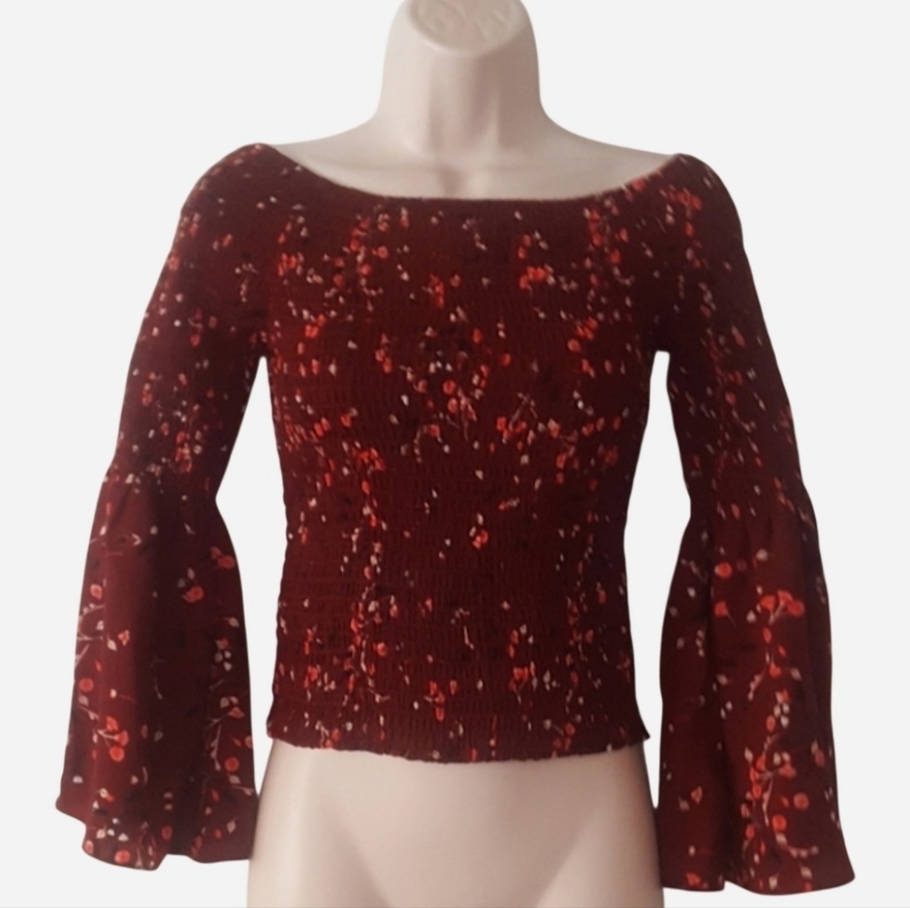 On or Off The Shoulder Floral Top with Bell Sleeves